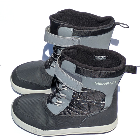 Unisex Kids Merrell Snow Boots Snow Ridge Sz 3 Medium Black Grey Warm Insulated - Picture 3 of 8
